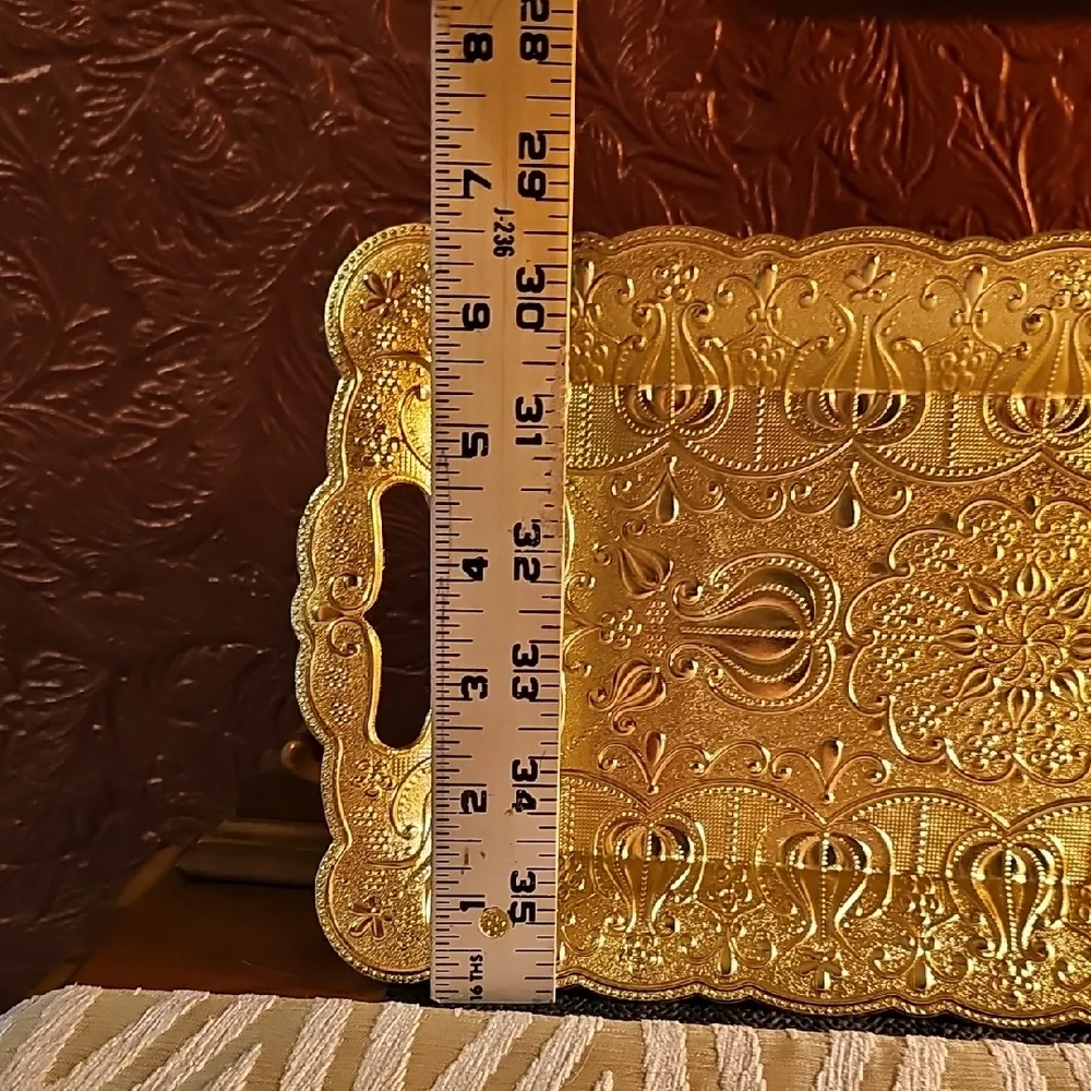 Elegant Gold Vanity Tray for Bath with Intricate Design